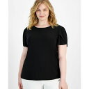 アンクライン レディース カットソー トップス Plus Size Tulip-Sleeve Top Anne Black