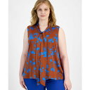 タハリエーエスエル レディース カットソー トップス Plus Size Printed Tie-Neck Sleeveless Top Cognac/ New...