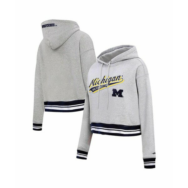 プロスタンダード レディース パーカー・スウェットシャツ アウター Women's Heather Gray Michigan Wolverines Script Tail Fleece Cropped Pullover Hoodie Heather Gray