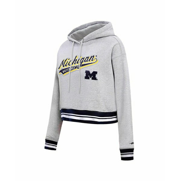 プロスタンダード レディース パーカー・スウェットシャツ アウター Women's Heather Gray Michigan Wolverines Script Tail Fleece Cropped Pullover Hoodie Heather Gray