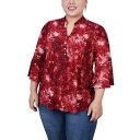 ニューヨークコレクション レディース カットソー トップス Plus Size 3/4 Sleeve Overlapped Bell Sleeve Y-Neck...
