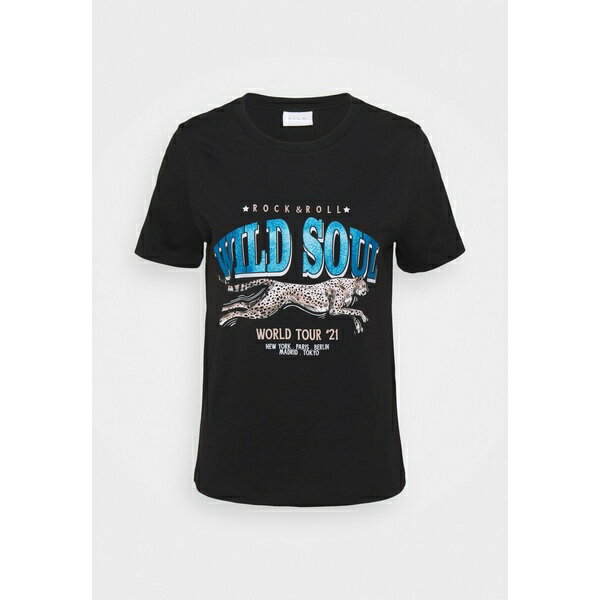 ヴィラ レディース Tシャツ トップス VIVULKANA GLITTER - Print T-shirt - black aop wild soul