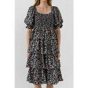 イングリッシュファクトリー レディース ワンピース トップス Women's Floral Smocked Midi Tiered Dress Black