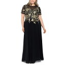 ベッツィ アンド アダム レディース ワンピース トップス Plus Size Beaded Embroidered Gown Black/Gold