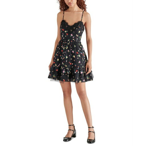 スティーブ マデン レディース ワンピース トップス Women's Yasmina V-Neck Lace-Trim Dress Black Multi スティーブ マデン レディース ワンピース トップス Women's Yasmina V-Neck Lace-Trim Dress Black Multi