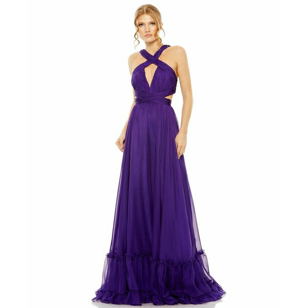 マックダガル レディース ワンピース トップス Women's Halter Neck Keyhole Cut-Out Gown Purple