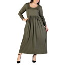 24セブンコンフォート レディース ワンピース トップス Plus Size Long Sleeve Maxi Dress with Pockets Olive