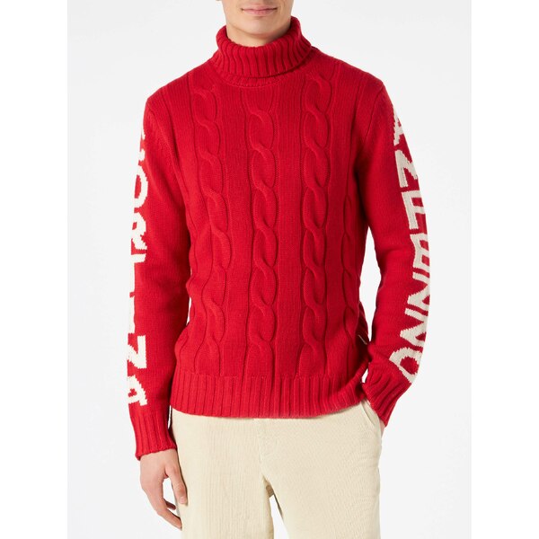 asty㤨֥ॷġȥС  ˥å&  Man Turtleneck Braided Sweater With Cortina Ampezzo Print REDפβǤʤ99,800ߤˤʤޤ