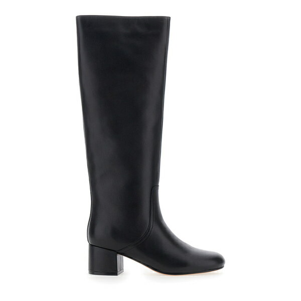 ĥ󥻥å ǥ ֡ 塼 Black Knee High Boots With Round Toe In Leather Woman Blac...