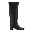 ツインセット レディース ブーツ シューズ Black Knee High Boots With Round Toe In Leather Woman Blac...