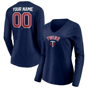 եʥƥ ǥ T ȥåץ Minnesota Twins Fanatics Branded Women's Personalized Winning Streak Name & Number Long Sleeve VNeck TShirt Navy