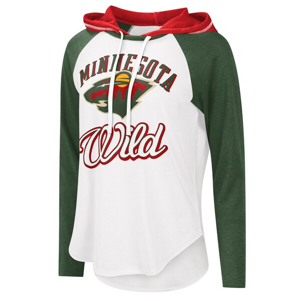 J[oNX fB[X TVc gbvX Minnesota Wild GIII Sports by Carl Banks Women's MVP Raglan Lightweight Hooded TShirt White/Heather Green