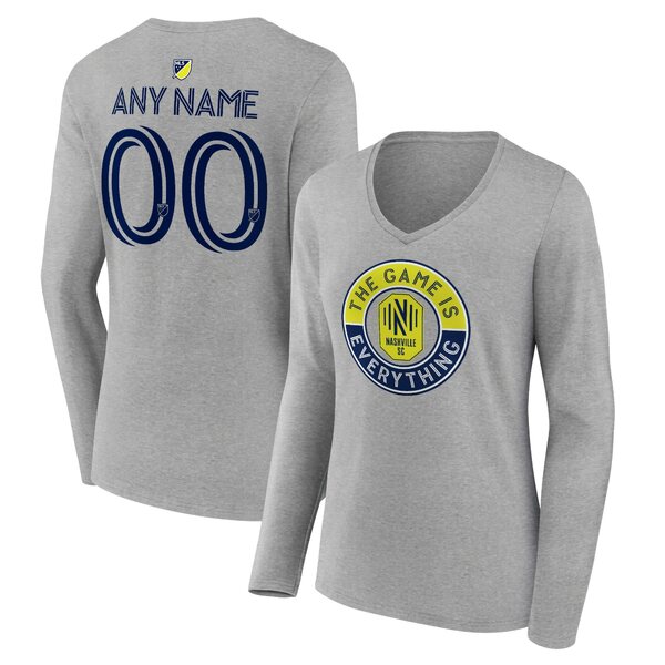 楽天astyファナティクス レディース Tシャツ トップス Nashville SC Fanatics Branded Women's The Game Is Everything Personalized Any Name & Number Long Sleeve VNeck TShirt Heather Gray