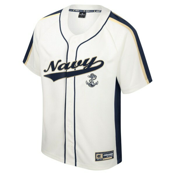 コロシアム メンズ ユニフォーム トップス Navy Midshipmen Colosseum Ruth ButtonUp Baseball Jersey Cream