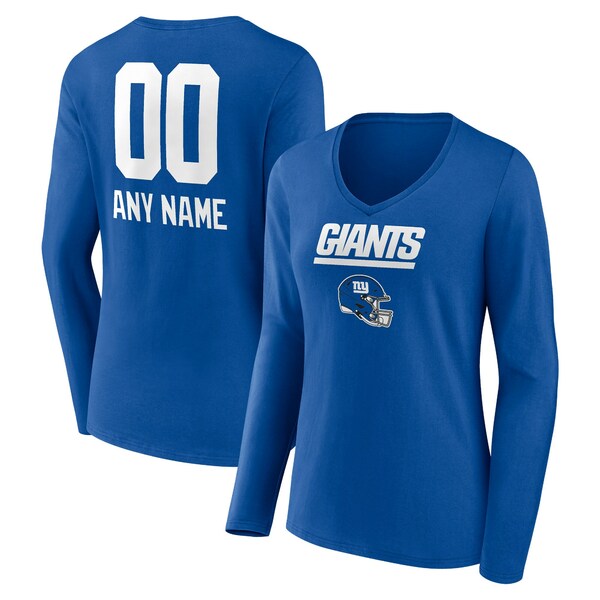 t@ieBNX fB[X TVc gbvX New York Giants Fanatics Branded Women's Personalized Name & Number Team Wordmark Long Sleeve VNeck TShirt Royal