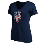 ファナティクス レディース Tシャツ トップス New York Mets Logo Fanatics Branded Women's Banner Wave VNeck TShirt Navy