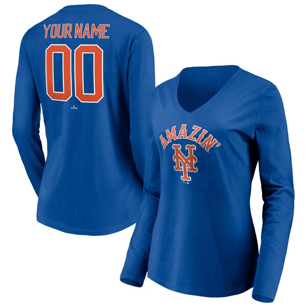 ファナティクス レディース Tシャツ トップス New York Mets Fanatics Branded Women's Personalized Hometown Legend Long Sleeve VNeck TShirt Royal