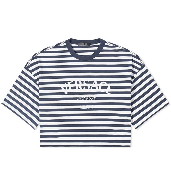 륵 ǥ  ȥåץ Versace Crop Stripe Logo T-Shirt Multi