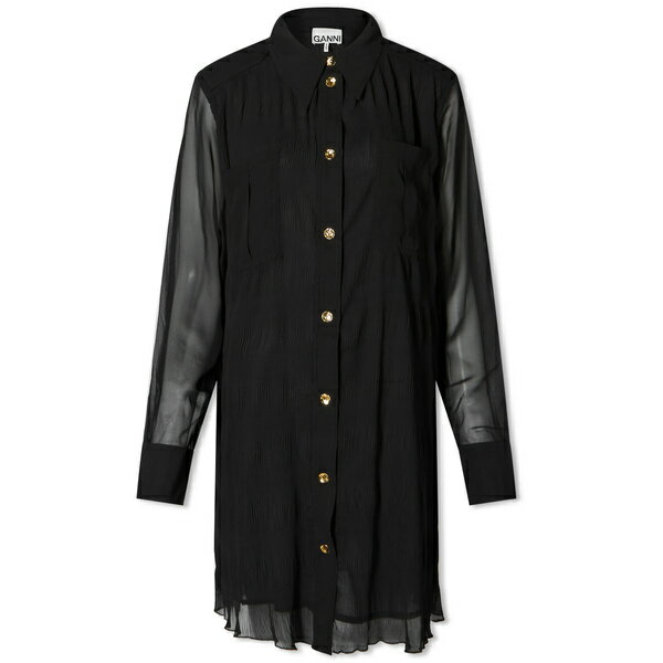 ˡ ǥ ԡ ȥåץ GANNI Pleated Georgette Shirt Dress Black