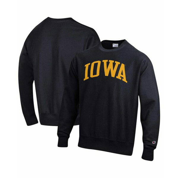 チャンピオン レディース パーカー・スウェットシャツ アウター Men's Black Iowa Hawkeyes Arch Reverse Weave Pullover Sweatshirt Black