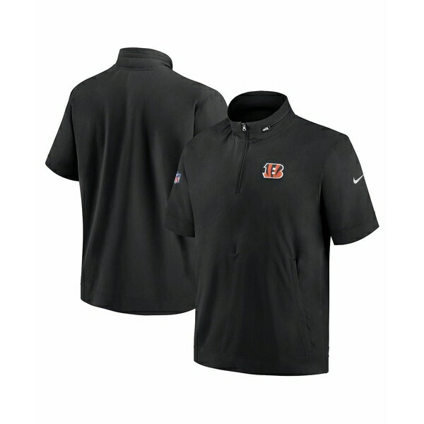 コーチ ナイキ レディース ジャケット＆ブルゾン アウター Men's Black Cincinnati Bengals Sideline Coach Short Sleeve Hoodie Quarter-Zip Jacket Black