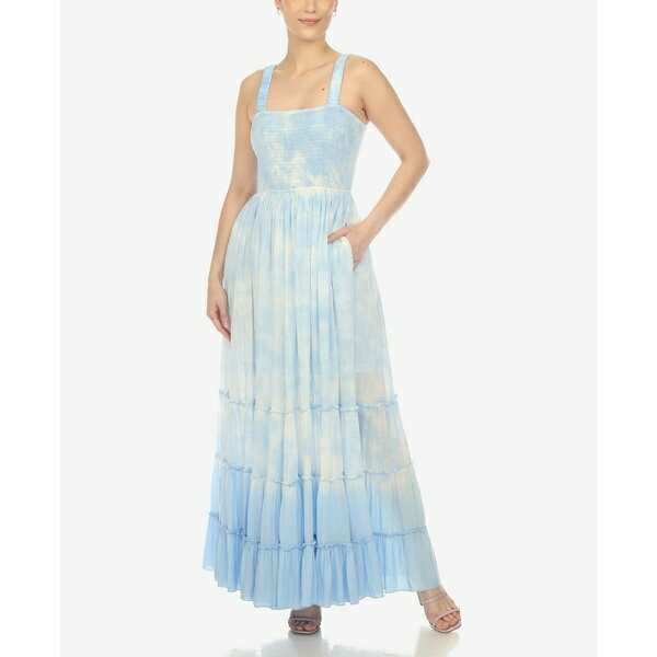 ホワイトマーク レディース ワンピース トップス Women's Smocked Ruffle Maxi Dress Blue