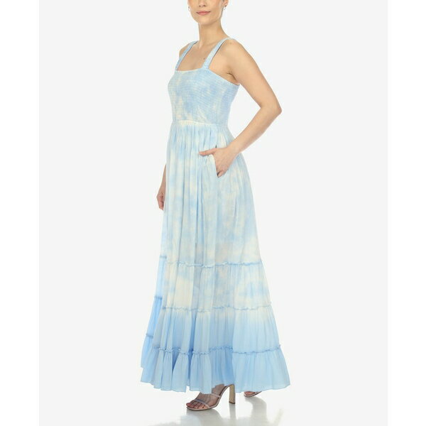 ホワイトマーク レディース ワンピース トップス Women's Smocked Ruffle Maxi Dress Blue