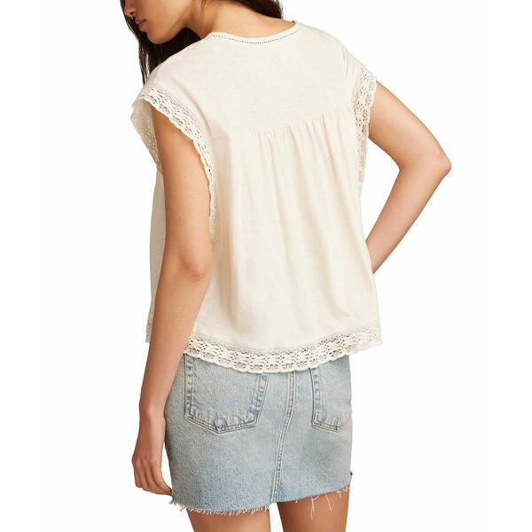 ラッキーブランド レディース カットソー トップス Women's Lace-Trim Short-Sleeve Boxy Tee Whisper White
