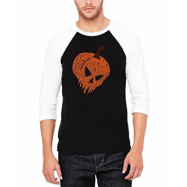 エルエーポップアート メンズ シャツ トップス Men's Evil Pumpkin Raglan Baseball Word Art T-Shirt ..