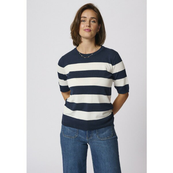 カフェ レディース Tシャツ トップス LIZZA STRIPED - Print T-shirt - midnight chalk wide stripe