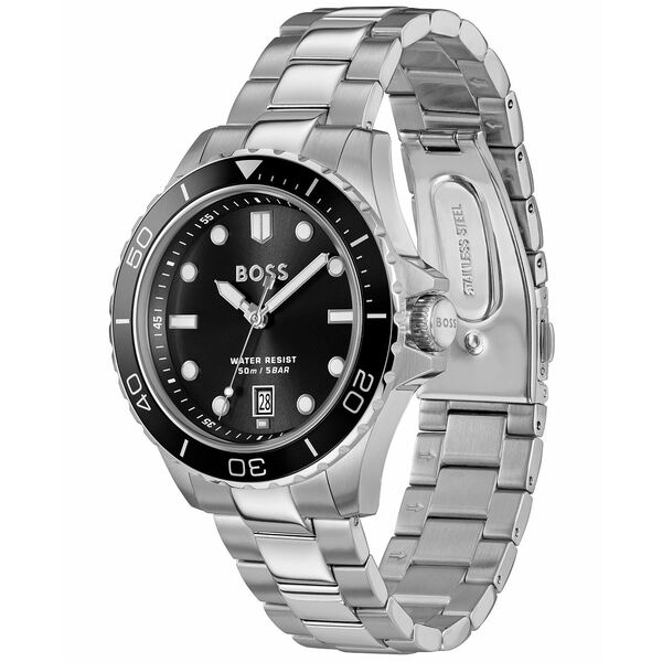 ヒューゴボス メンズ 腕時計 アクセサリー Men's Troper Sport Quartz Basic Calendar Stainless Steel Watch, 42mm Silver-tone