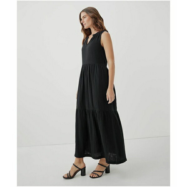 パクト レディース ワンピース トップス Women's Organic Cotton Coastal Double Gauze Ruffle Maxi Dress Black