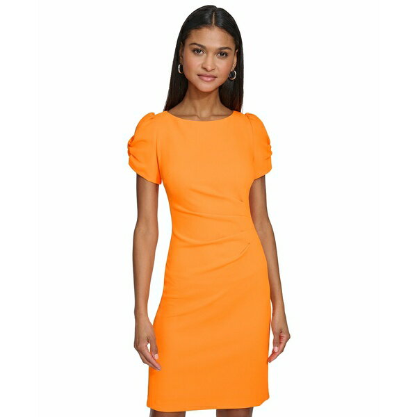 饬ե ǥ ԡ ȥåץ Women's Puff-Sleeve Sheath Dress Tangerine