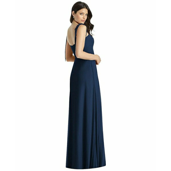 ドレッシーコレクション レディース ワンピース トップス Plus Size Tie-Shoulder Chiffon Maxi Dress with Front Slit Midnight navy