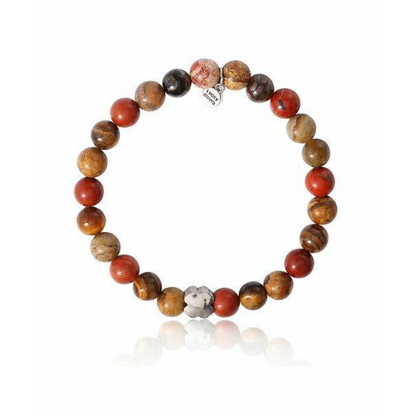 楽天astyラッキーブランド メンズ ブレスレット・バングル・アンクレット アクセサリー Jasper Stone Beaded Stretch Bracelet - Natural Stone Jewelry for Men Black, brown