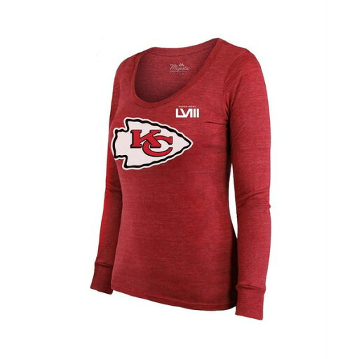 マジェスティック レディース Tシャツ トップス Women's Threads Travis Kelce Red Kansas City Chiefs Super Bowl LVIII Scoop Name and Number Tri-Blend Long Sleeve T-shirt Red