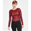 ラッキーブランド レディース カットソー トップス Women's Sequin Long-Sleeve Layering Top Red Wine