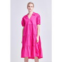 イングリッシュファクトリー レディース ワンピース トップス Women's Short Puff Sleeve Midi Dress Fuchsia