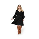 レオタ レディース ワンピース トップス Women's Plus Size Perfect Wrap Blouson Sleeve Dress Solid black