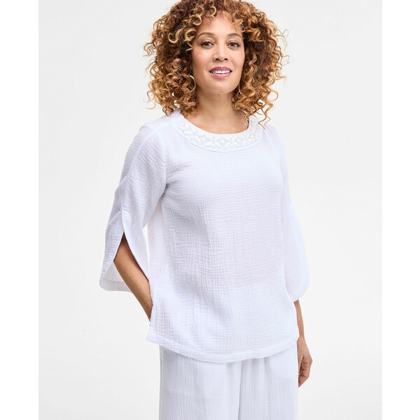 ॳ쥯 ǥ åȥ ȥåץ Women's Embellished Cotton Gauze Top, Exc...
