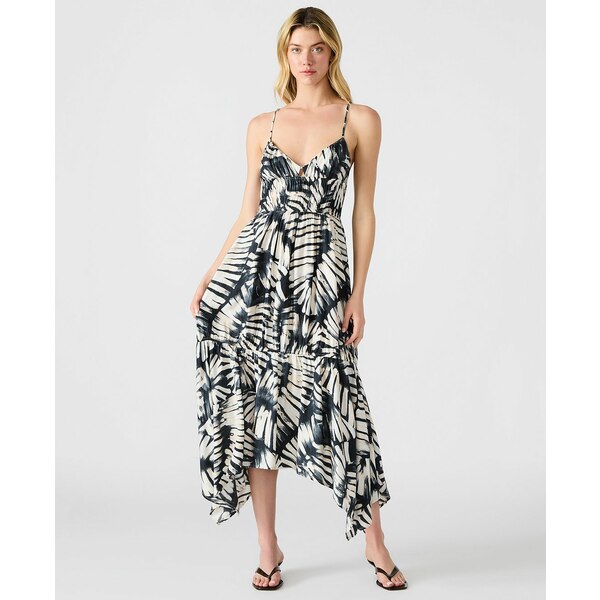 スティーブ マデン レディース ワンピース トップス Women's Jackie Printed Handkerchief-Hem Sleeveless Midi Dress Blk/Wht
