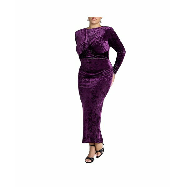 エロクイ レディース ワンピース トップス Women's Twist Bodice Velvet Maxi Dress Magnificent purple