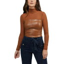 ベベ レディース カットソー トップス Women's Long Sleeve Mesh Top with Faux Leather Bustier Aztec