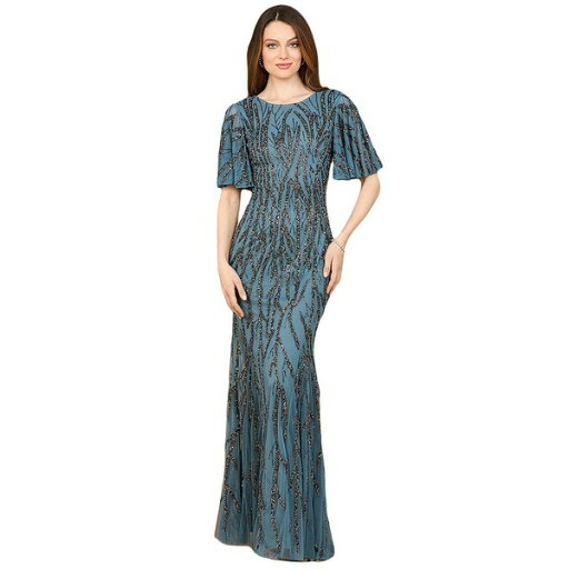 ララ レディース ワンピース トップス Beaded Gown with Flutter Sleeves Slate ララ レディース ワンピース トップス Beaded Gown with Flutter Sleeves Slate