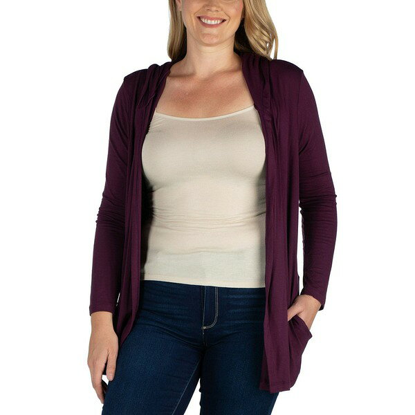 24セブンコンフォート レディース ニット&セーター アウター Women's Plus Size Hooded Cardigan Plum