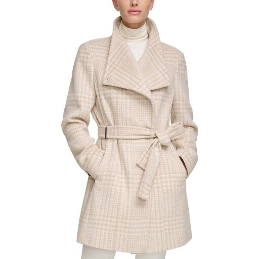 カルバンクライン レディース ジャケット&ブルゾン アウター Womens Asymmetrical Belted Wrap Coat, Created for Macys Beige/Ivory Plaid カルバンクライン レディース ジャケット&ブルゾン アウター Womens Asymmetrical Belted Wrap Coat, Created for Macys Beige/Ivory Plaid