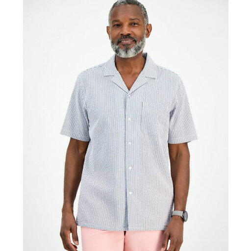 クラブルーム メンズ シャツ トップス Men's Short Sleeve Striped Seersucker Button-Front Camp Shirt, Exclusively at Macy's Navy クラブルーム メンズ シャツ トップス Men's Short Sleeve Striped Seersucker Button-Front Camp Shirt, Exclusively at Macy's Navy