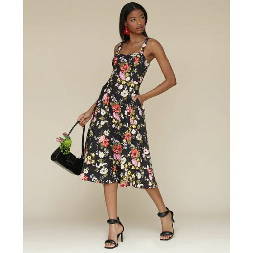 アベックレフィレ レディース ワンピース トップス Women's Fit & Flare Floral-Print Dress Black Flower Press アベックレフィレ レディース ワンピース トップス Women's Fit & Flare Floral-Print Dress Black Flower Press