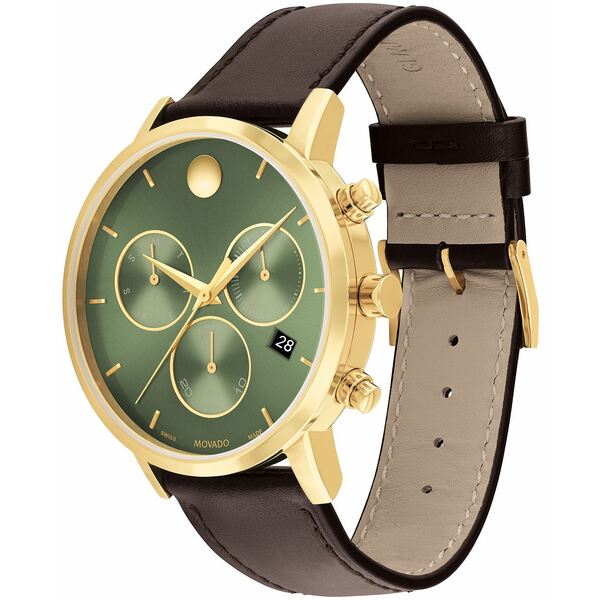 モバド メンズ 腕時計 アクセサリー Men's Museum Classic Swiss Quartz Chrono Brown Leather Watch 42mm Brown