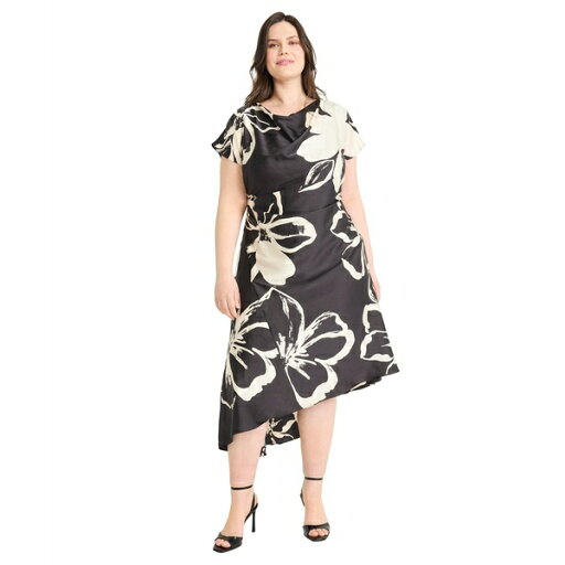 マギーロンドン レディース ワンピース トップス Plus Size Short-Sleeve A-Line Dress Black, Cream マギーロンドン レディース ワンピース トップス Plus Size Short-Sleeve A-Line Dress Black, Cream